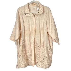Chico’s 100% Linen Peach Eyelet Lace Zip Up Summer Elegant Coastal Jacket 3